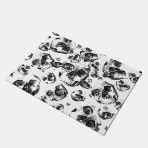 Paillasson Crânes noir et blanc Motif d'art de crâne de squel