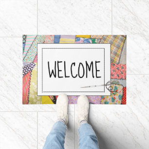 Paillasson Crazy Patchwork Quilt Avec Texte De Bienvenue