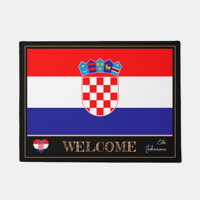 Paillasson Croatie & Croatie Drapeau du mat / sports Bienvenu (Devant)