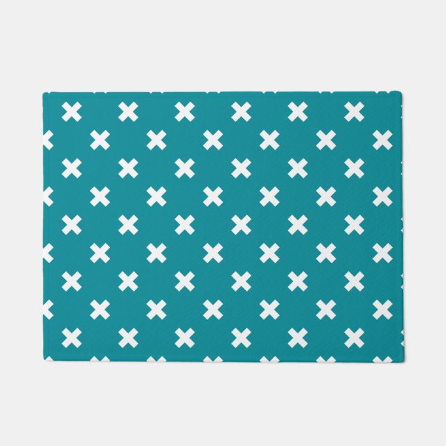 Paillasson Crochets blancs sur turquoise (Devant)