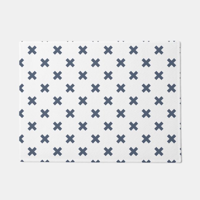 Paillasson Crochets bleu-gris sur blanc (Devant)