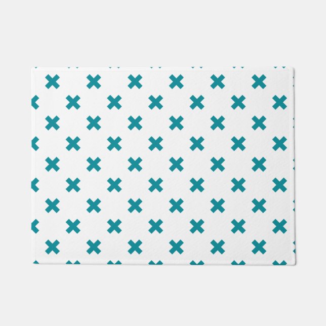Paillasson Crochets turquoises sur blanc (Devant)