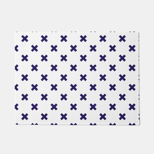 Paillasson Croix bleu marine sur blanc (Devant)
