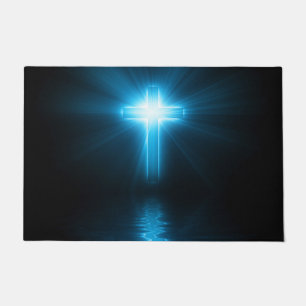 Paillasson Croix chrétienne dans le chaudron bleu clair
