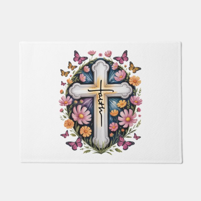 Paillasson Croix de foi florale  (Devant)
