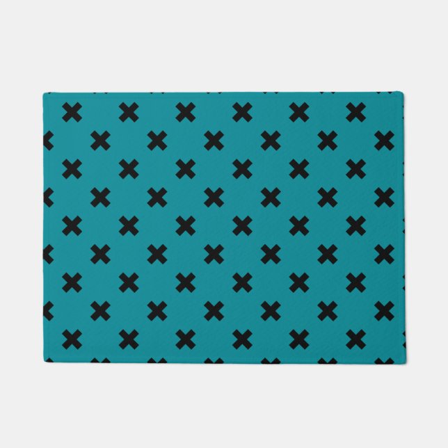 Paillasson Croix noire sur turquoise (Devant)