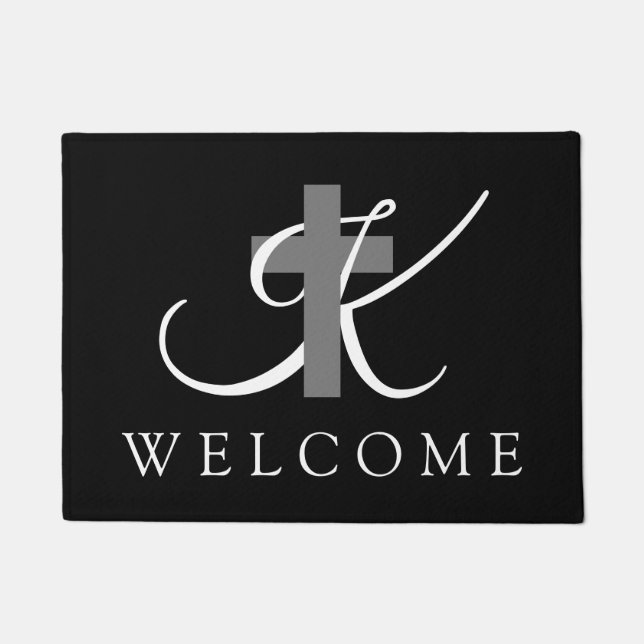 Paillasson Croix religieuse de monogramme chrétien élégant de (Devant)