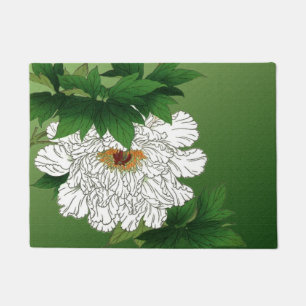 Paillasson Croquis japonais vintage de grande pivoine blanche