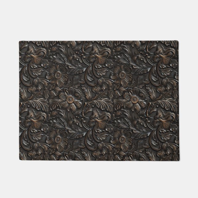 Paillasson cuir vintage brun foncé (Devant)