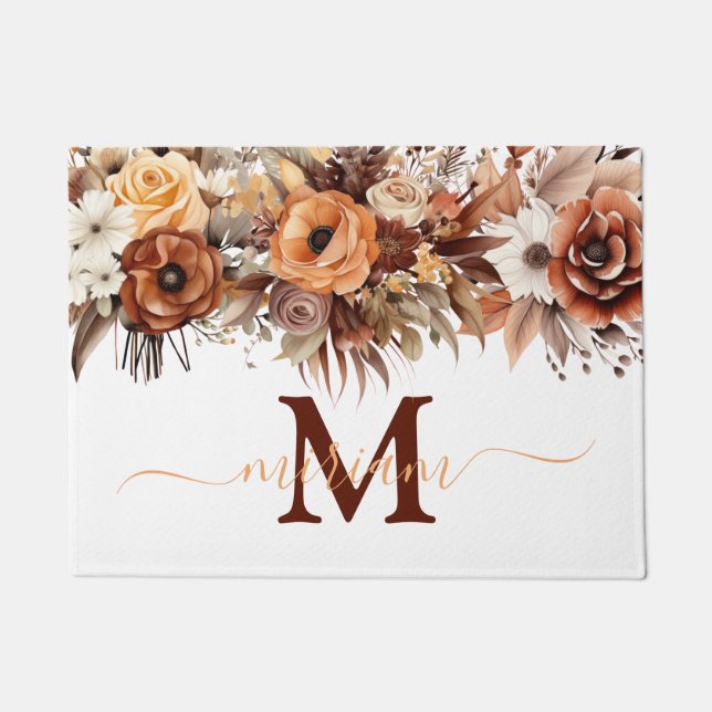 Paillasson Cuisine de luxe Mat : Fleurs Boho Brown (Devant)