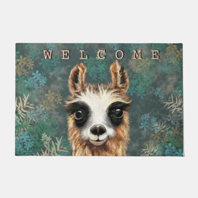 Paillasson Curious Baby Llama - Bienvenue (Devant)