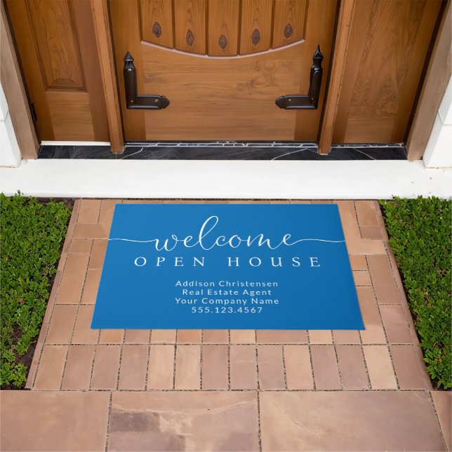 Paillasson Custom Blue Welcome Open House Immobilier (De plein air)