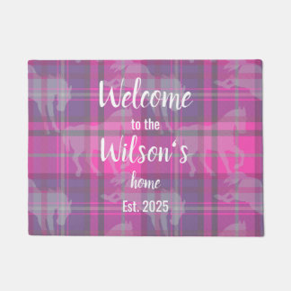Paillasson Custom Equestrian Tartan Family Welcome Coir Mat