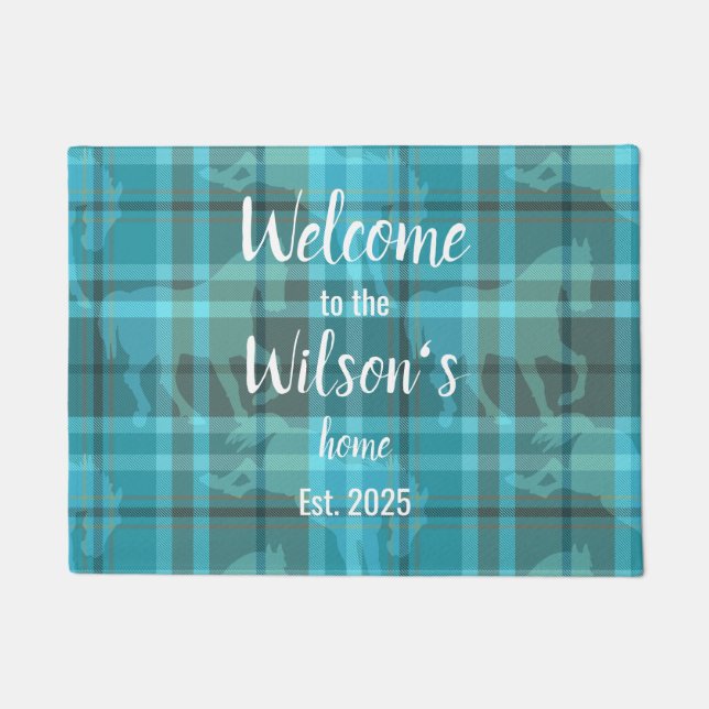 Paillasson Custom Equestrian Tartan Family Welcome Coir Mat (Devant)