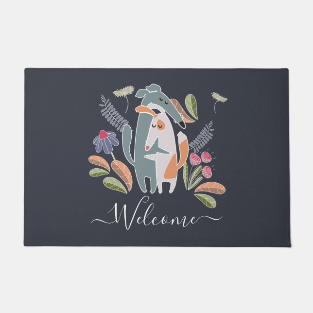 Paillasson Customized Podenco and Galgo Dog Together Navy (Devant)