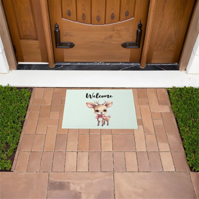Paillasson Cute Baby Deer Cartoon Illustration Welcome (De plein air)