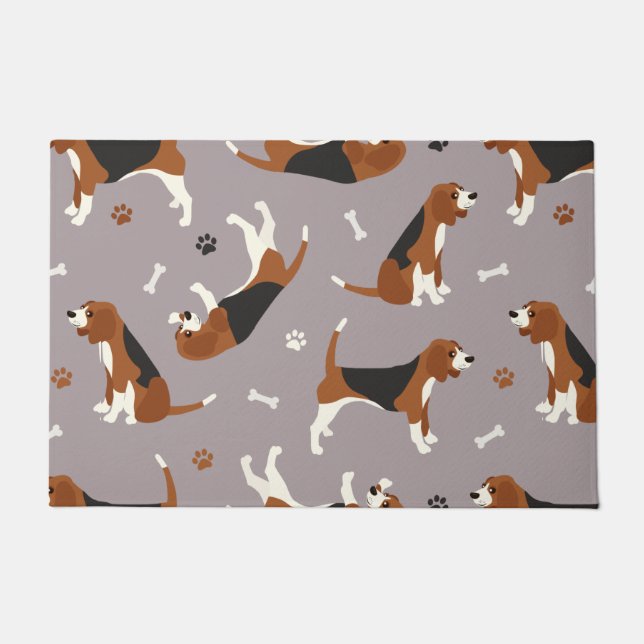 Paillasson Cute Beagles Paws and Bones Gray (Devant)