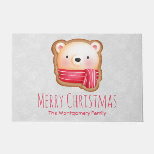 Paillasson Cute Bear Face Red Scarf et Rosy Cheeks Christmas