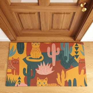 Paillasson Cute Boho Desert Cats Cactus Succulent Pattern