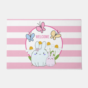 Paillasson Cute Bunnies avec marguerites de printemps et papi