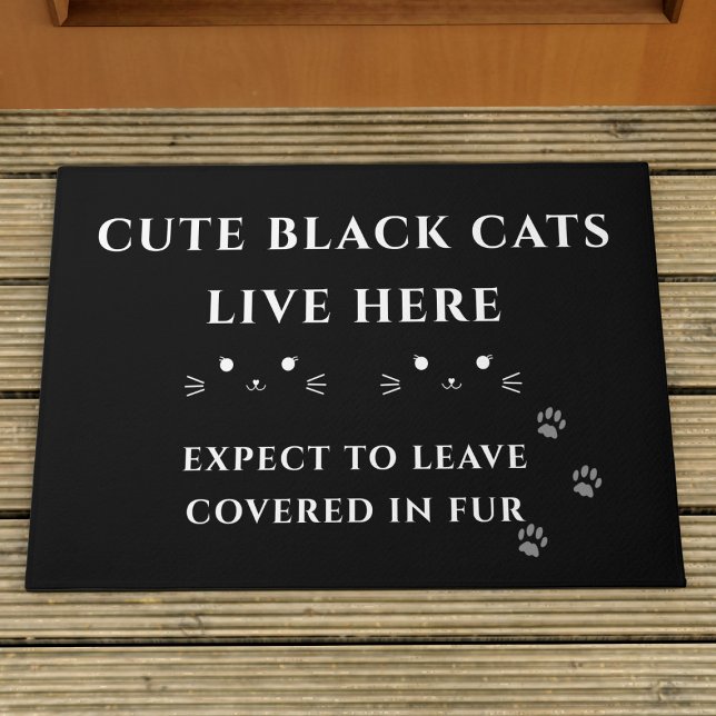 Paillasson Cute Chats Noirs Live Ici Welcome Pormat (All black cats are cute and if you have 2 sharing your home, here is the doormat just for you)