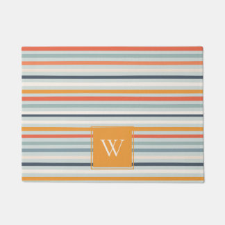 Paillasson Cute Dusky Orange Bleu Motif rayé ocre