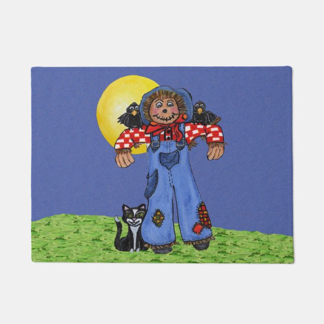 Paillasson Cute Folk Art Blue Jeans Scarecrow Crows Halloween (Devant)