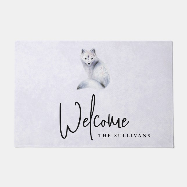 Paillasson Cute Fox nordique avec marques florales Bienvenue (Devant)