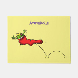 Paillasson Cute grenouille dans une chaussette rouge saut de