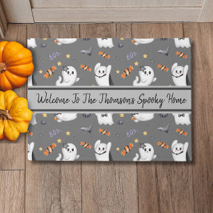 Paillasson Cute Grey Éffrayant Fantôme Famille Halloween Moti