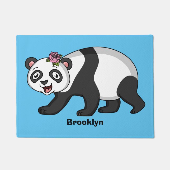 Paillasson Cute happy panda bear with flower cartoon (Devant)