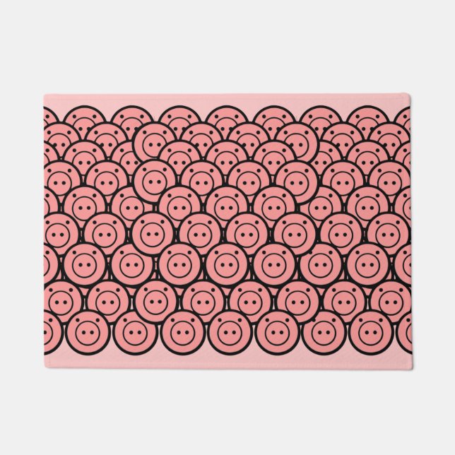 Paillasson Cute Kawaii Pink Piglets & Piglets Motif Vector Ar (Devant)