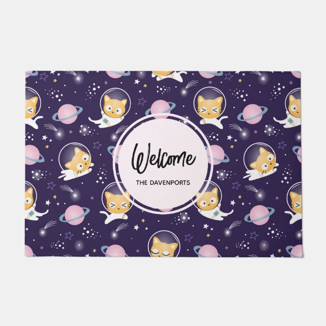 Paillasson Cute Kitty Chat Astronauts Motif Bienvenue (Devant)