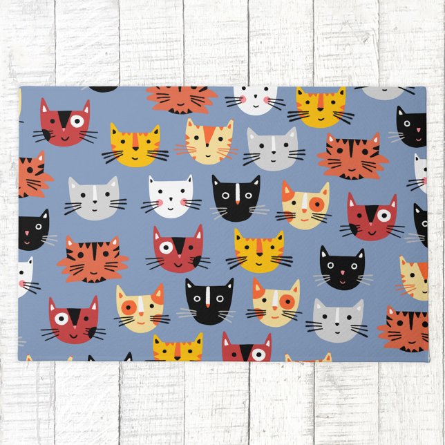 Paillasson Cute Kitty Chat Bleu (Fun kitty cat blue doormat)
