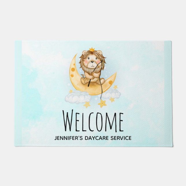 Paillasson Cute Lion Pêche sur l'aquarelle de la lune (Devant)