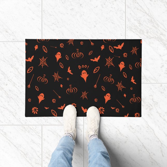 Paillasson Cute Little Spooky Ghost Black Orange Halloween (Intérieur)