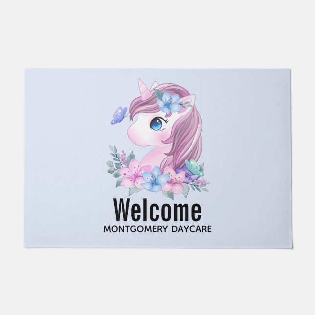 Paillasson Cute & Magique Baby Unicorne en Aquarelle (Devant)