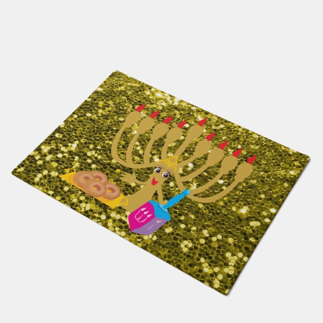 Paillasson Cute Menorah & Dreidel Gold Faux Parties scintilla (Incliné)