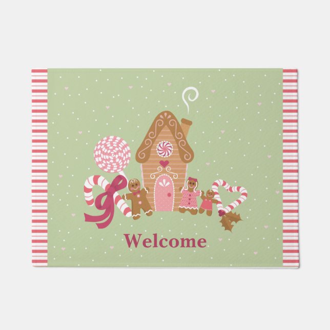 Paillasson Cute Mint Pain d'épices rose Candy Porte Mat (Devant)