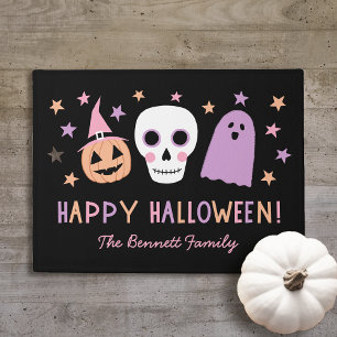 Paillasson Cute Pastel Crâne Happy Halloween Nom Porte mat