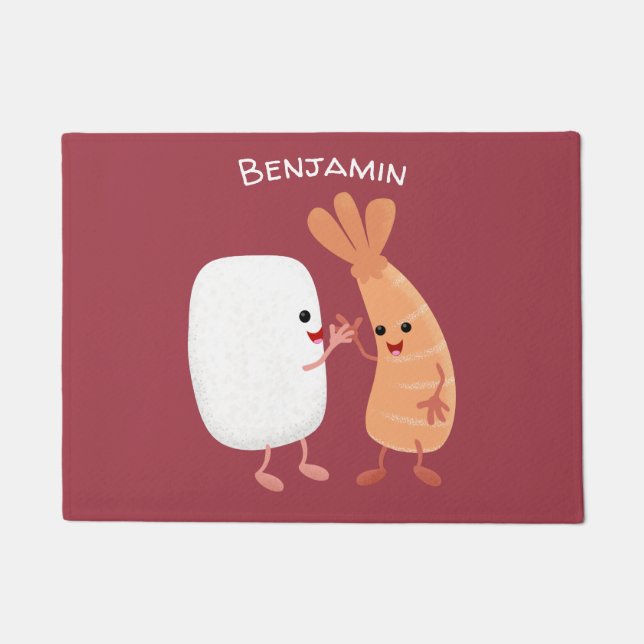 Paillasson Cute sushi riz crevettes amis dessin animé (Devant)