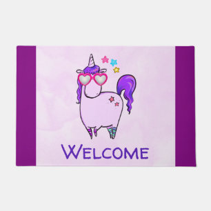 Paillasson Cute Unicorne dans les lunettes en forme de coeur