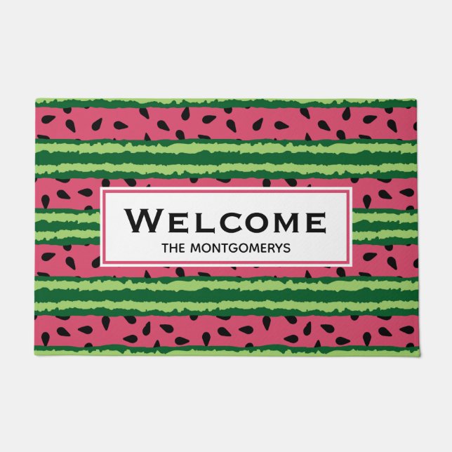 Paillasson Cute Watermelon Motif rose et vert Bienvenue (Devant)