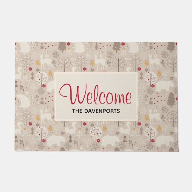 Paillasson Cute Woodland Animaux Motifs nordiques (Devant)