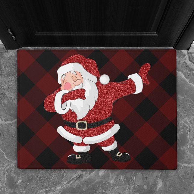 Paillasson Dabbing Red Plaid Santa Claus | Fun Rustic Buffalo (Créateur téléchargé)