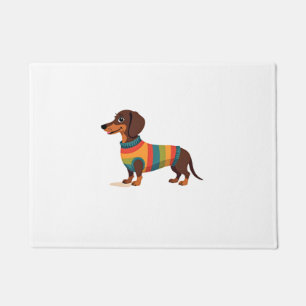 Paillasson Dachshund au pull vintage arc-en-ciel Chien long m