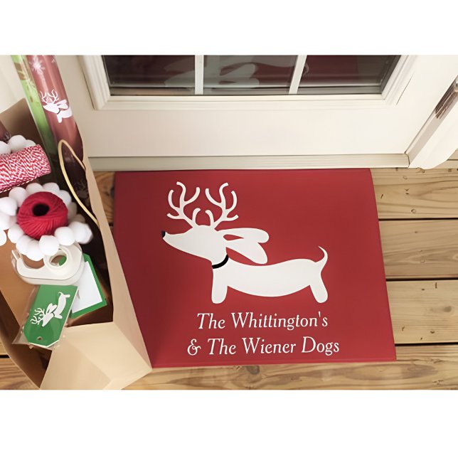 Paillasson Dachshund Christmas Reindeer Wiendeer Personnalise (Personalized dachshund door mat featuring your name and a weendeer dachshund)