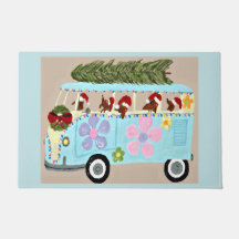 Dachshunds in their Christmas Hippie Van