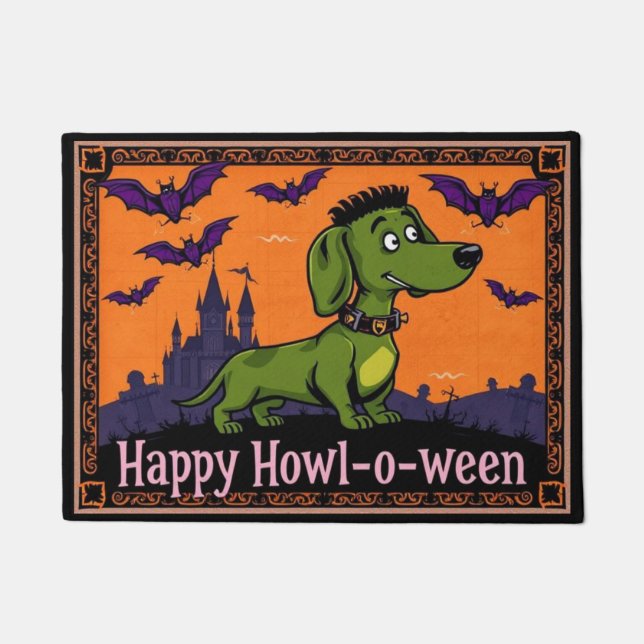 Paillasson Dachshundstein Joyeux Hurlement-o-ween (Devant)