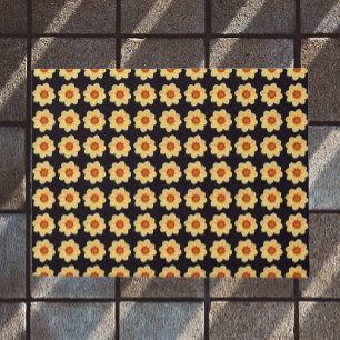 Paillasson Dahlia jaune motif floral sur noir